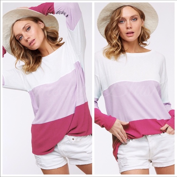 Someday Blush Tops - Lavender and Ivory Long Sleeve Blouse